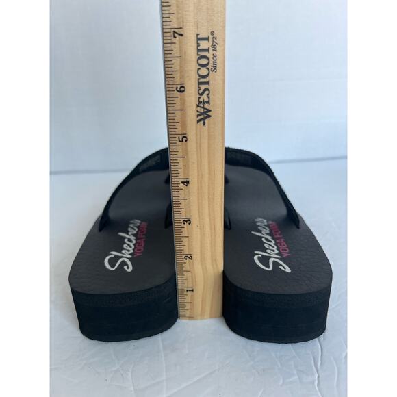 Skechers Vinyasa Stone Candy Black W/ Silver Rhinestones Wedge Thong Sandals 8 - Picture 8 of 12